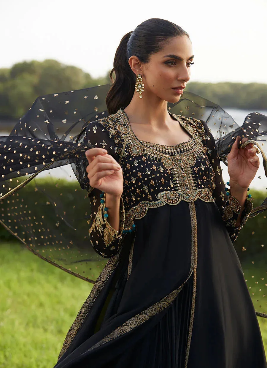 Farah Talib Aziz Mayna Festive Luxe Pret Black Raw Silk – view 3 – Poshaq
