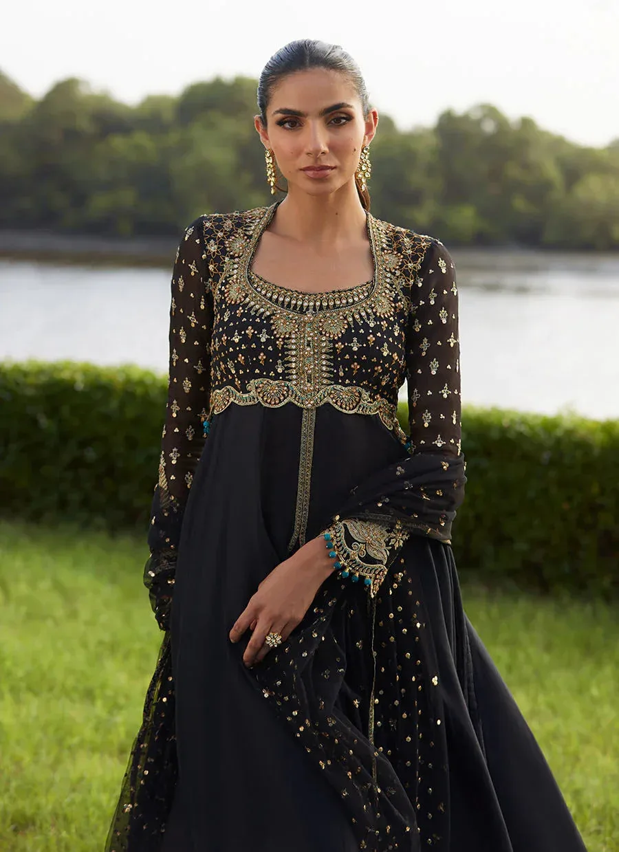 Farah Talib Aziz Mayna Festive Luxe Pret Black Raw Silk – view 4 – Poshaq