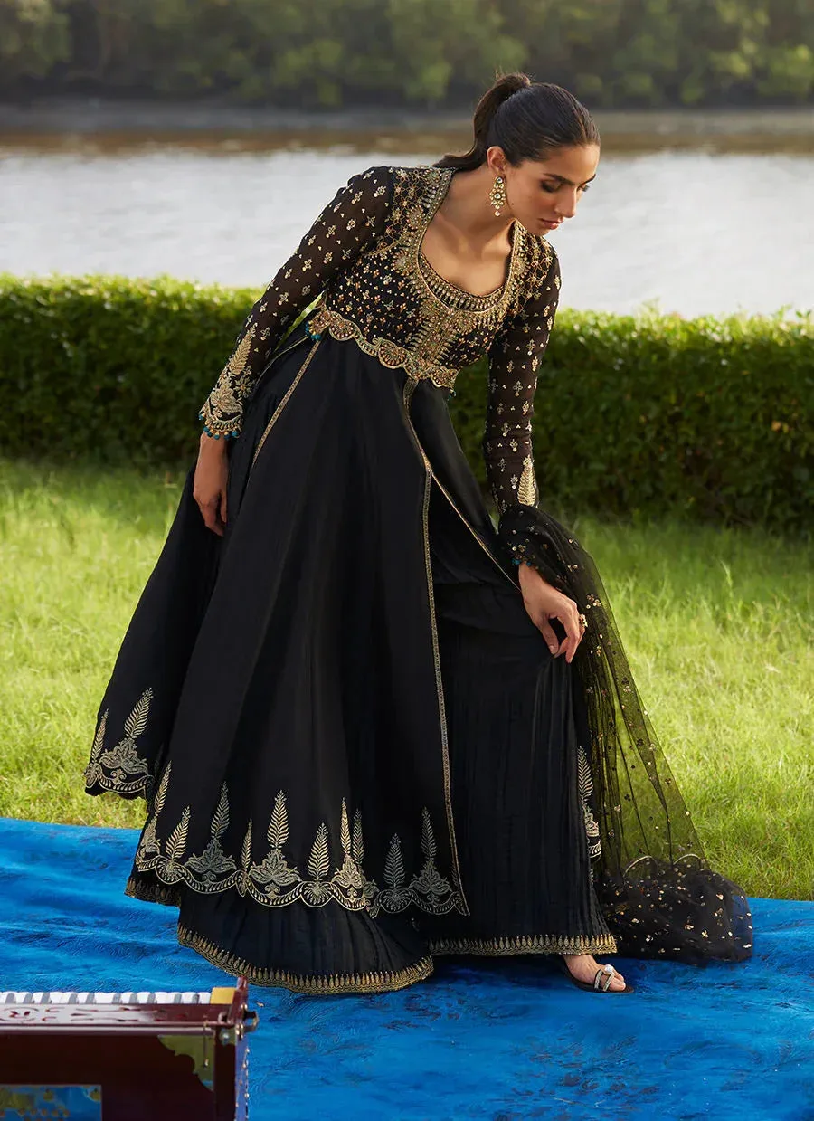 Farah Talib Aziz Mayna Festive Luxe Pret Black Raw Silk – view 5 – Poshaq
