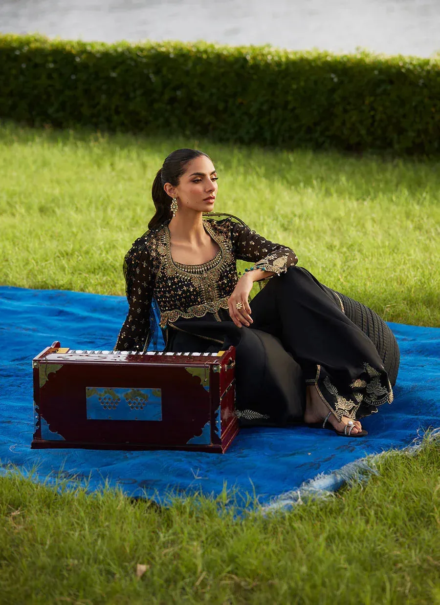 Farah Talib Aziz Mayna Festive Luxe Pret Black Raw Silk – view 6 – Poshaq