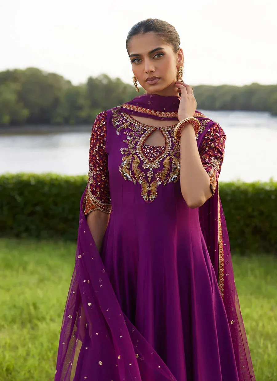 Farah Talib Aziz Mayna Festive Luxe Pret Plum Raw Silk – view 3 – Poshaq