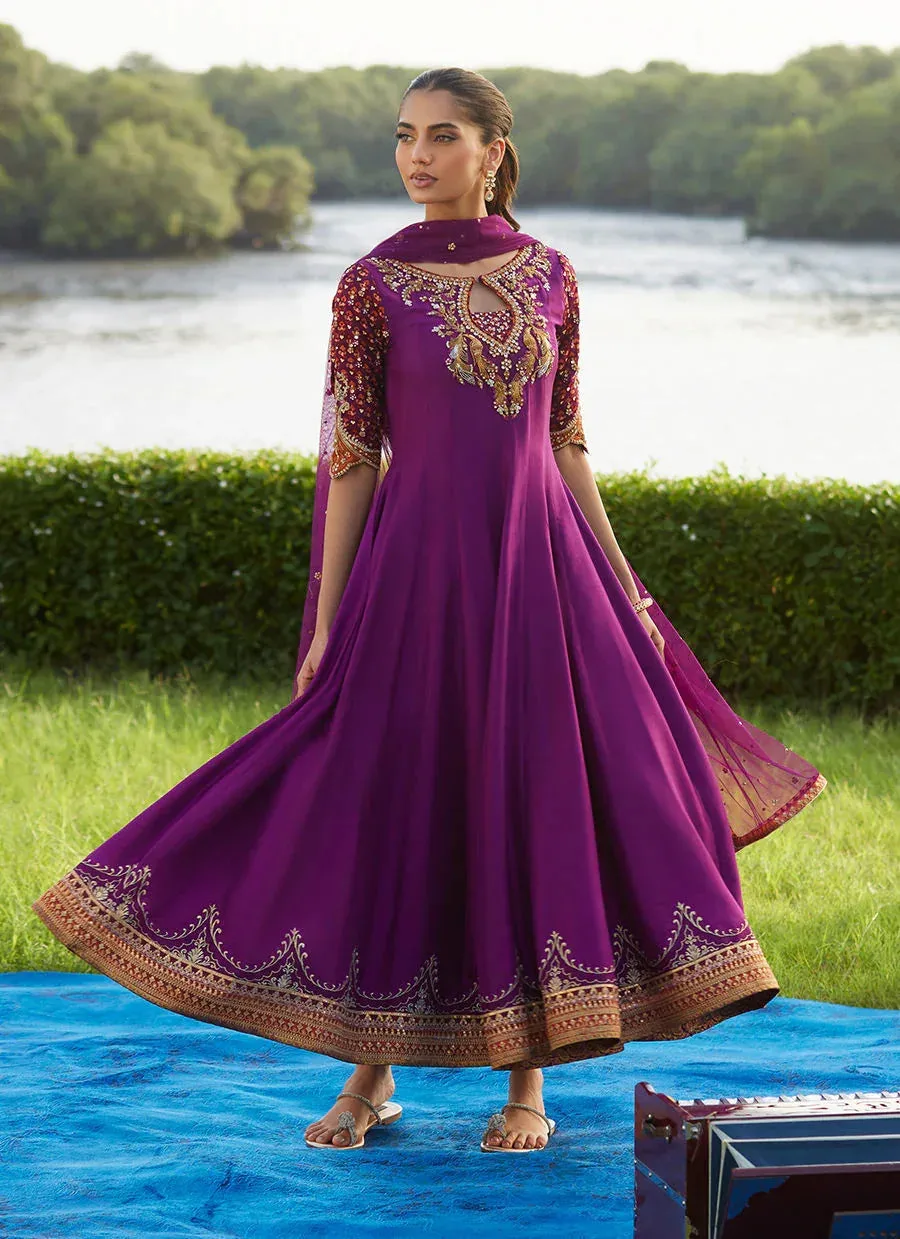 Farah Talib Aziz Mayna Festive Luxe Pret Plum Raw Silk – view 5 – Poshaq
