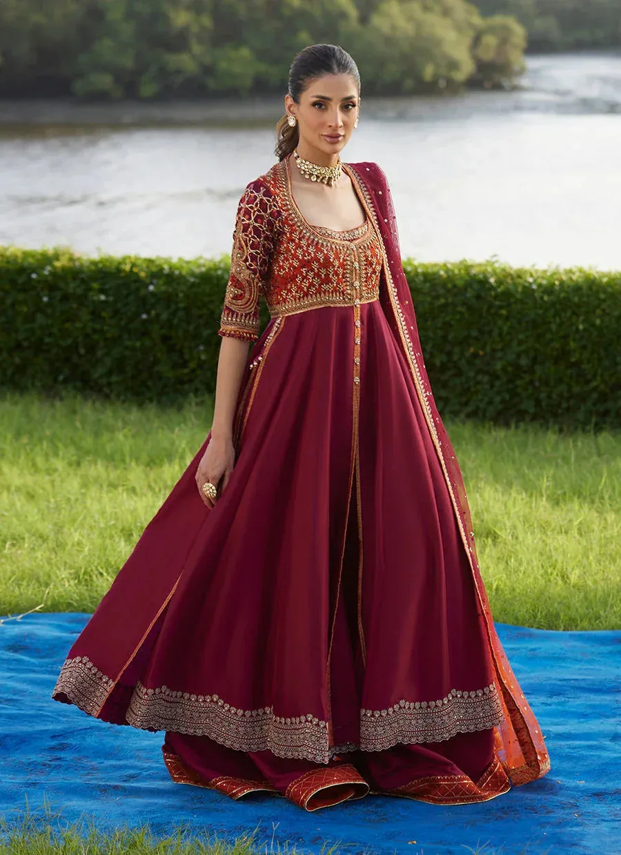 Farah Talib Aziz Mayna Festive Luxe Pret Maroon Raw Silk – view 1 – Poshaq