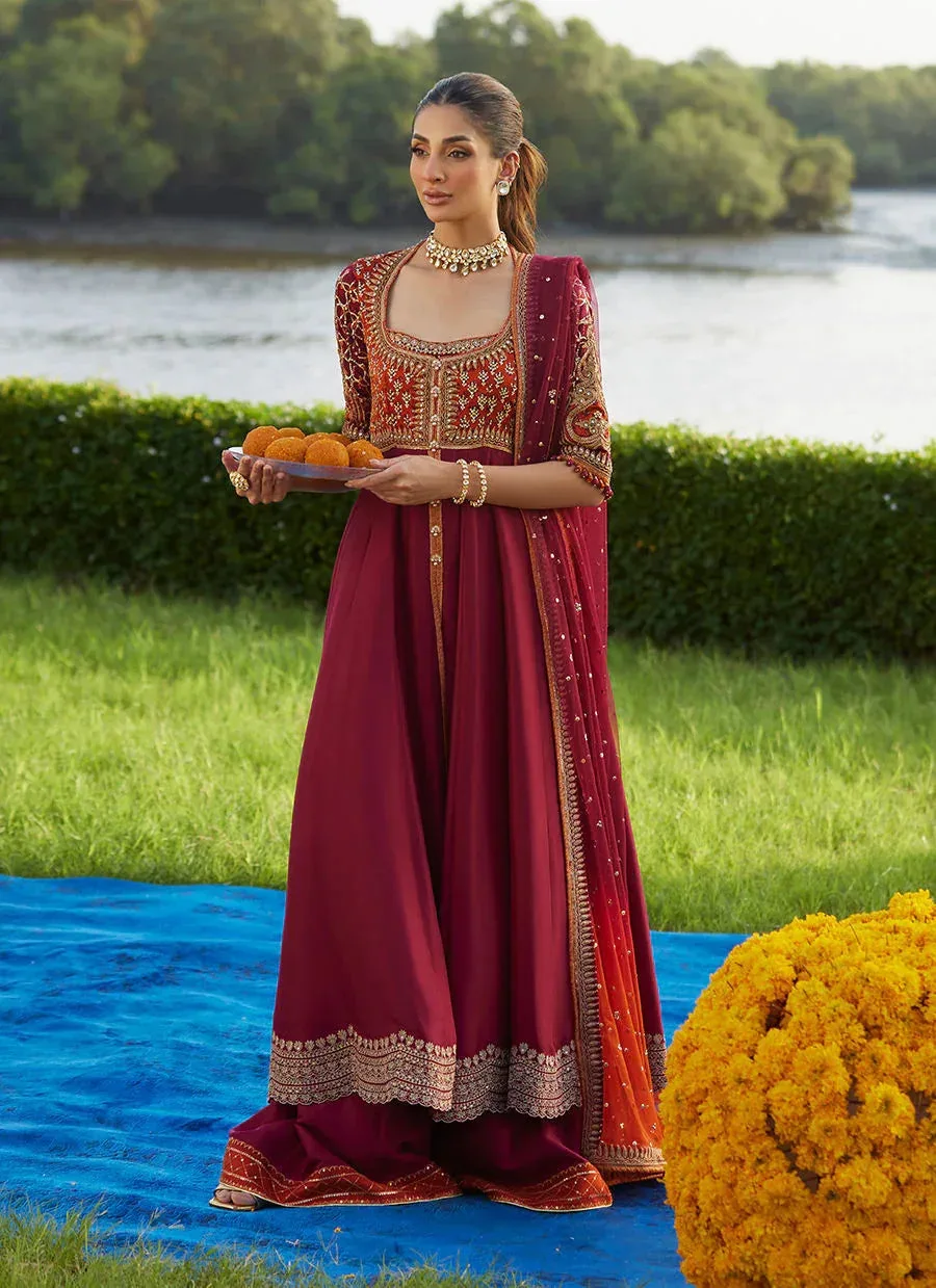 Farah Talib Aziz Mayna Festive Luxe Pret Maroon Raw Silk – view 2 – Poshaq