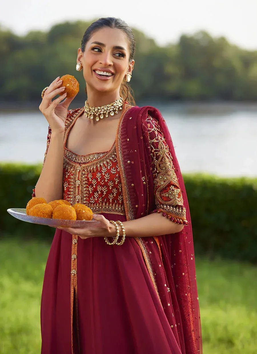 Farah Talib Aziz Mayna Festive Luxe Pret Maroon Raw Silk – view 4 – Poshaq
