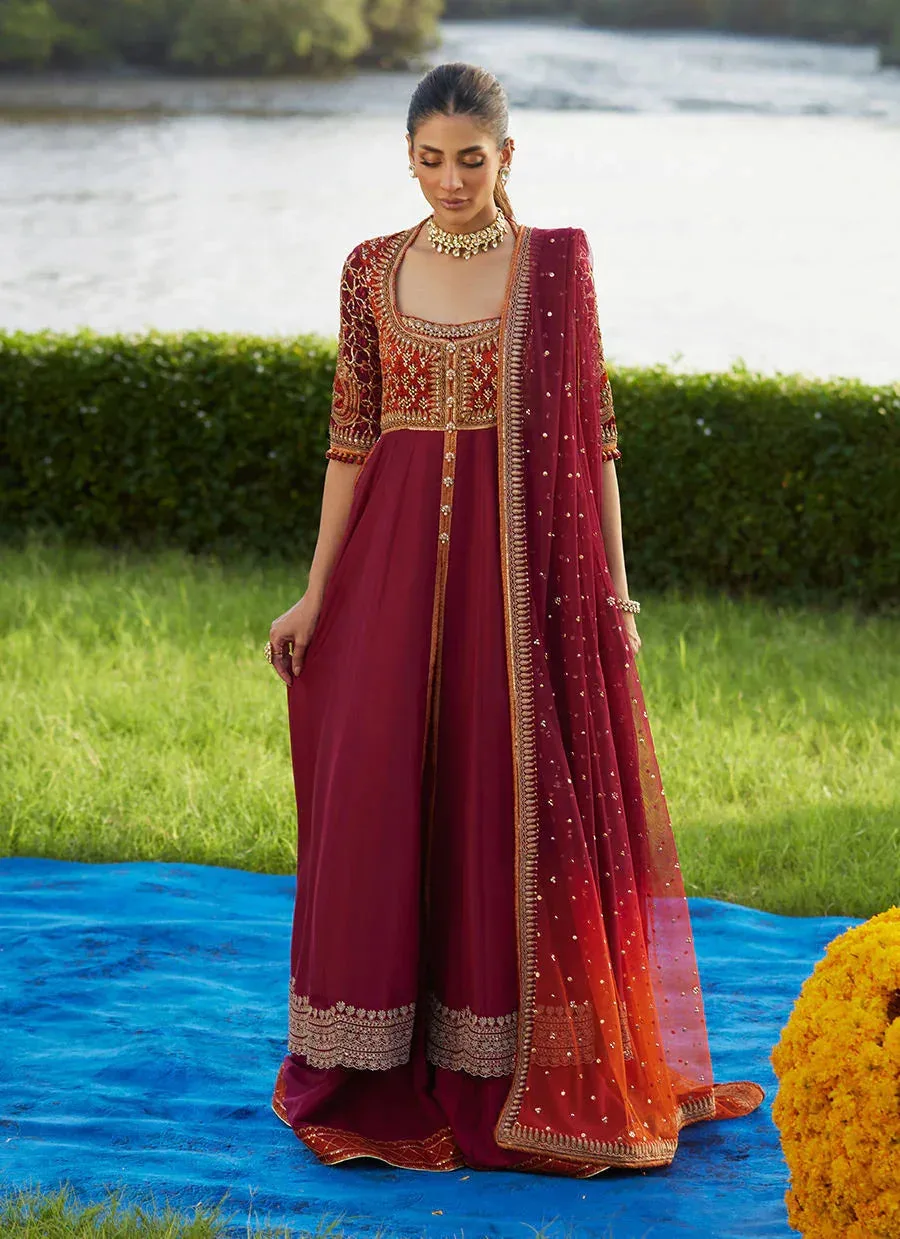 Farah Talib Aziz Mayna Festive Luxe Pret Maroon Raw Silk – view 5 – Poshaq