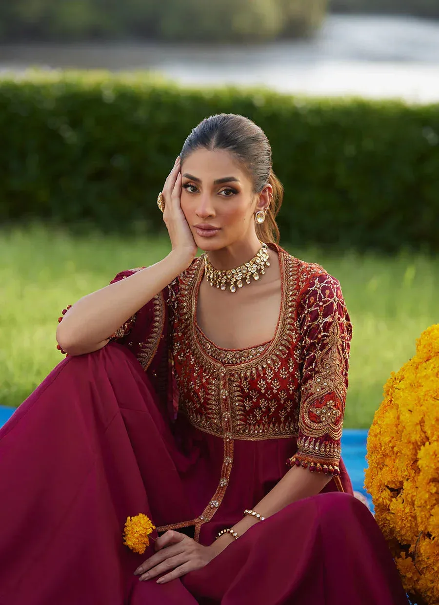 Farah Talib Aziz Mayna Festive Luxe Pret Maroon Raw Silk – view 6 – Poshaq