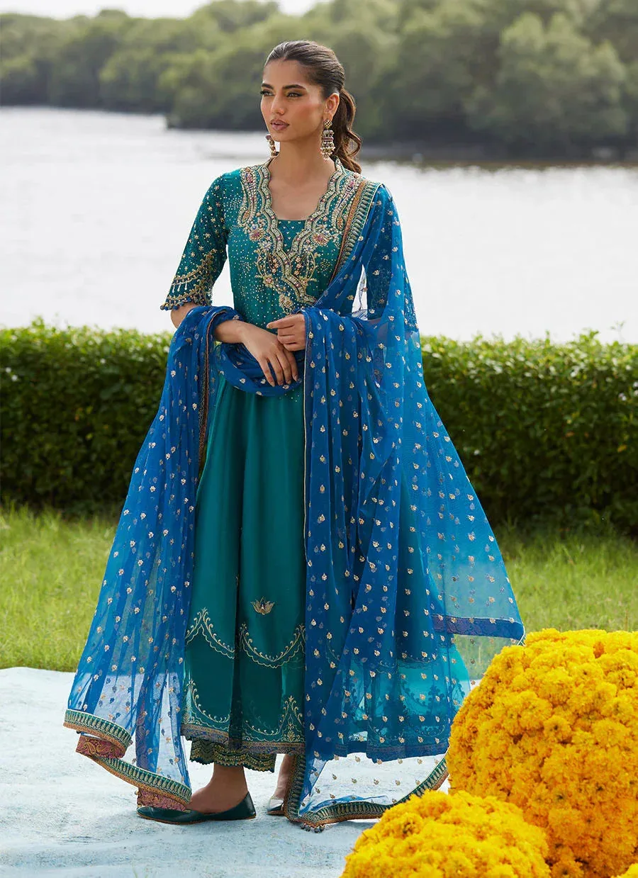 Farah Talib Aziz Mayna Festive Luxe Pret Emerald Green Raw Silk – view 1 – Poshaq