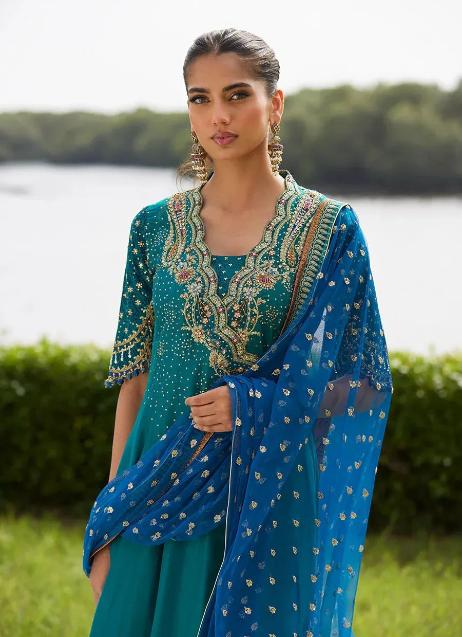Farah Talib Aziz Mayna Festive Luxe Pret Emerald Green Raw Silk – view 3 – Poshaq