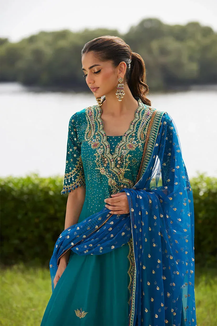 Farah Talib Aziz Mayna Festive Luxe Pret Emerald Green Raw Silk – view 4 – Poshaq
