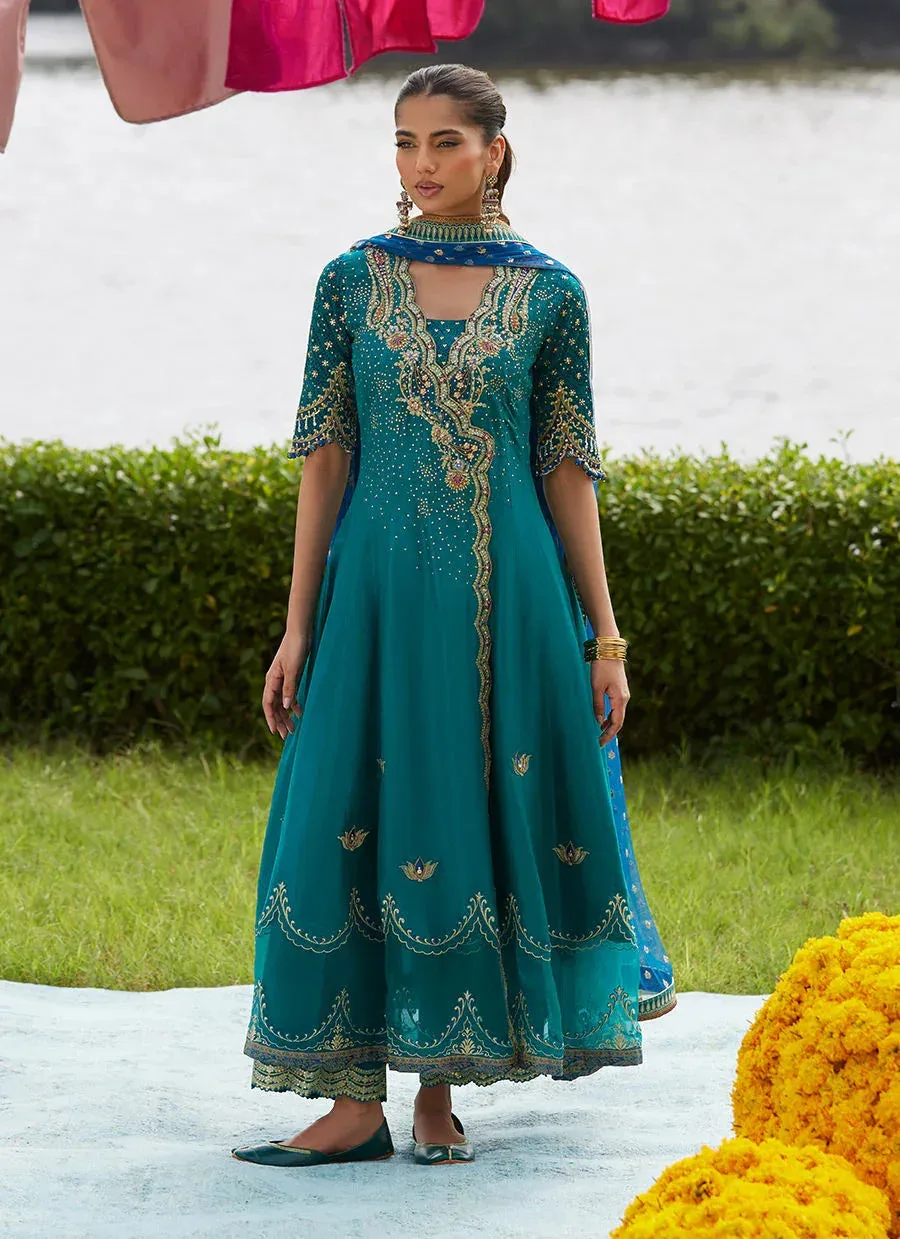 Farah Talib Aziz Mayna Festive Luxe Pret Emerald Green Raw Silk – view 5 – Poshaq