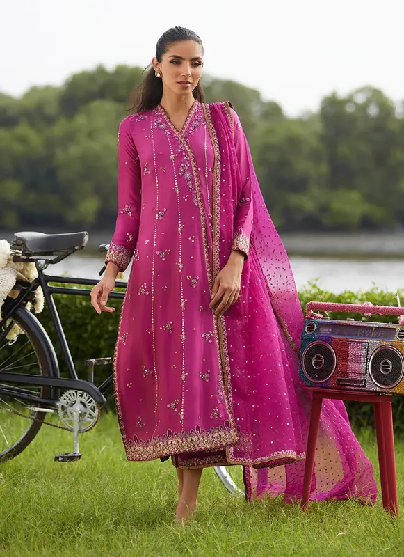Farah Talib Aziz Mayna Festive Luxe Pret Magenta Raw Silk – view 1 – Poshaq