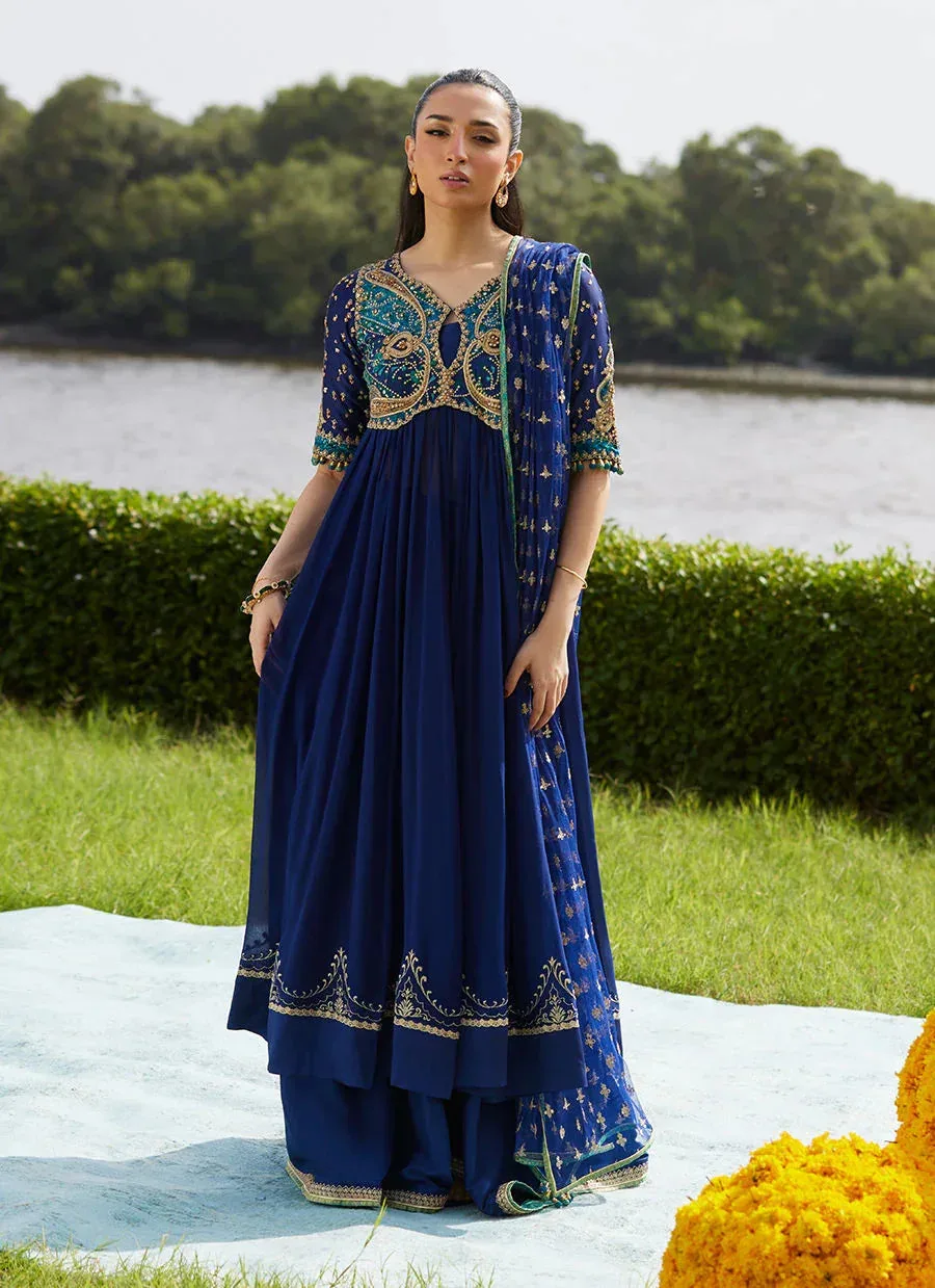 Farah Talib Aziz Mayna Festive Luxe Pret Navy Blue Raw Silk – view 1 – Poshaq