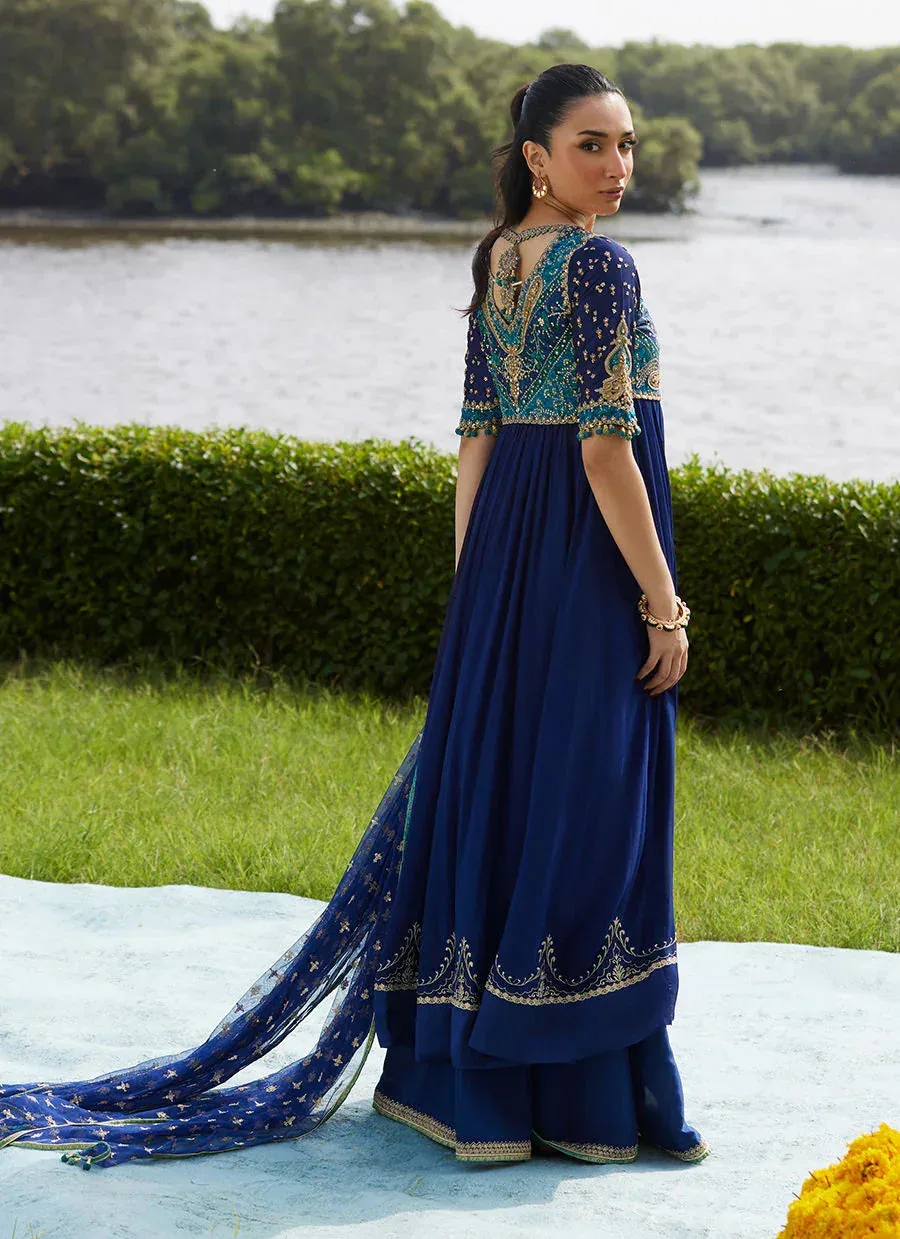 Farah Talib Aziz Mayna Festive Luxe Pret Navy Blue Raw Silk – view 2 – Poshaq