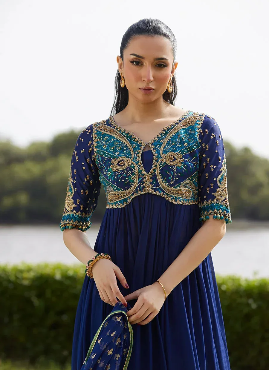 Farah Talib Aziz Mayna Festive Luxe Pret Navy Blue Raw Silk – view 3 – Poshaq