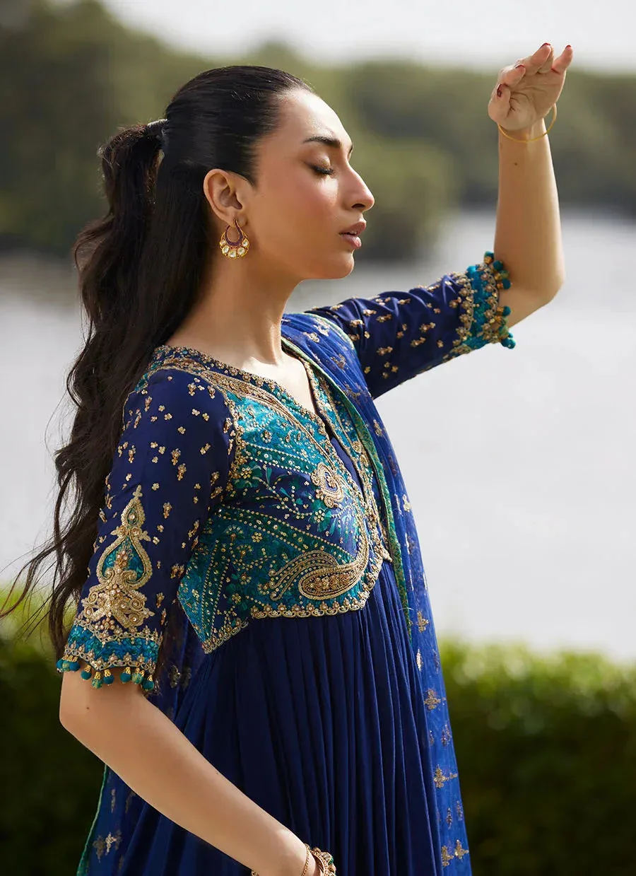 Farah Talib Aziz Mayna Festive Luxe Pret Navy Blue Raw Silk – view 4 – Poshaq