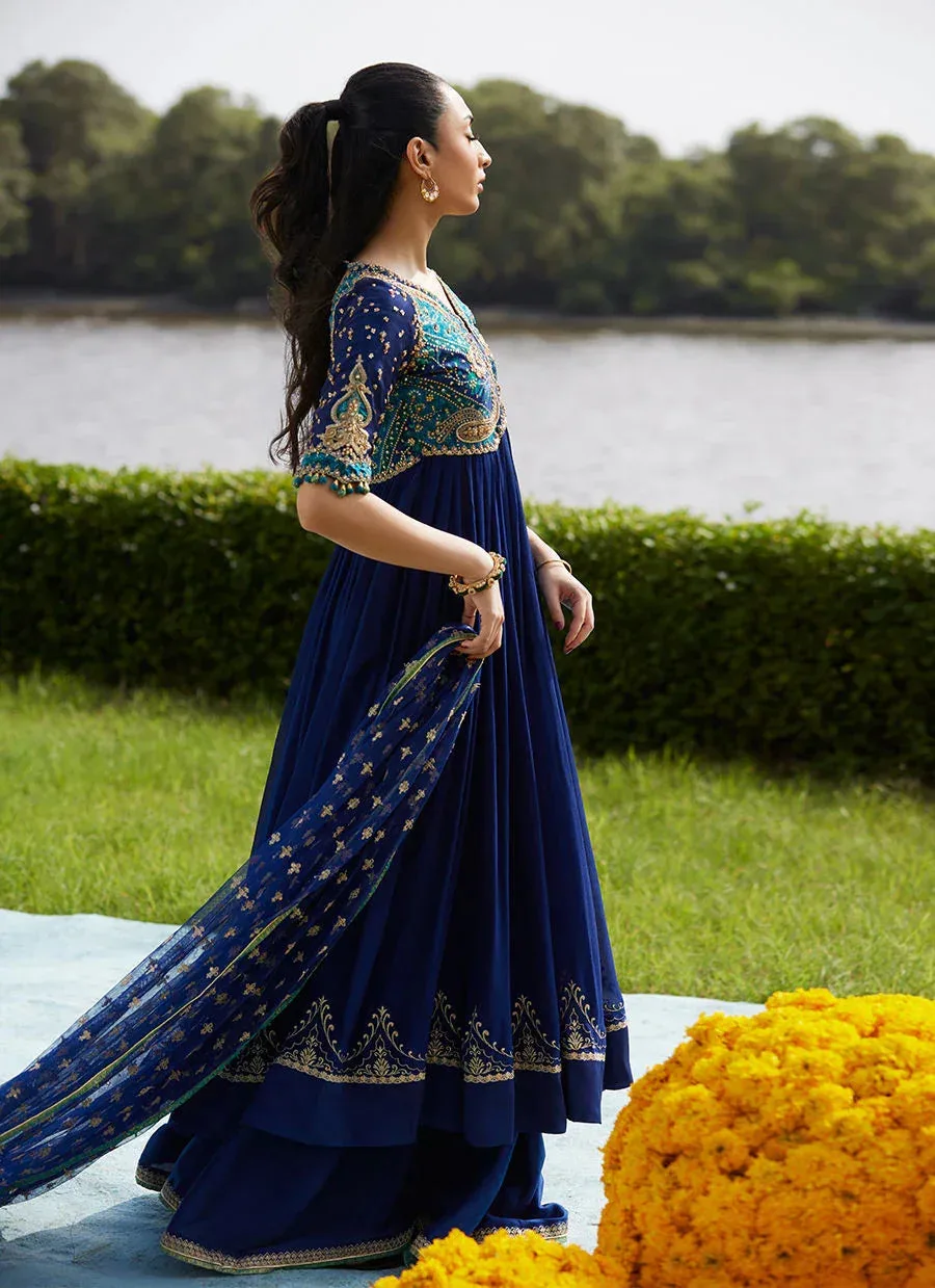 Farah Talib Aziz Mayna Festive Luxe Pret Navy Blue Raw Silk – view 5 – Poshaq
