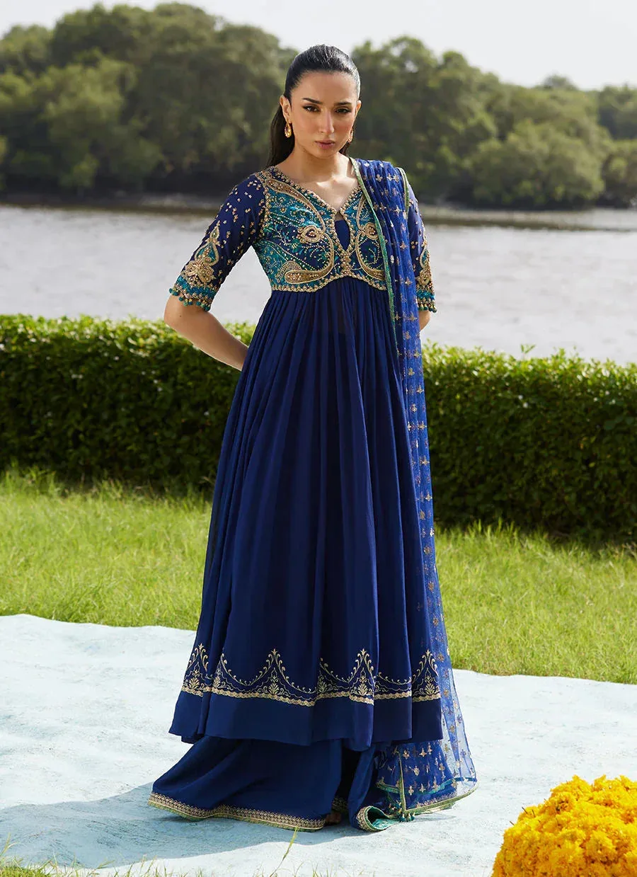 Farah Talib Aziz Mayna Festive Luxe Pret Navy Blue Raw Silk – view 6 – Poshaq