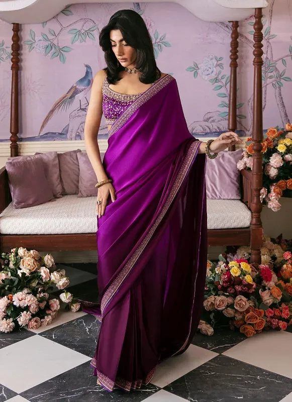 Farah Talib Aziz Mayna Festive Luxe Purple Raw Silk – view 1 – Poshaq