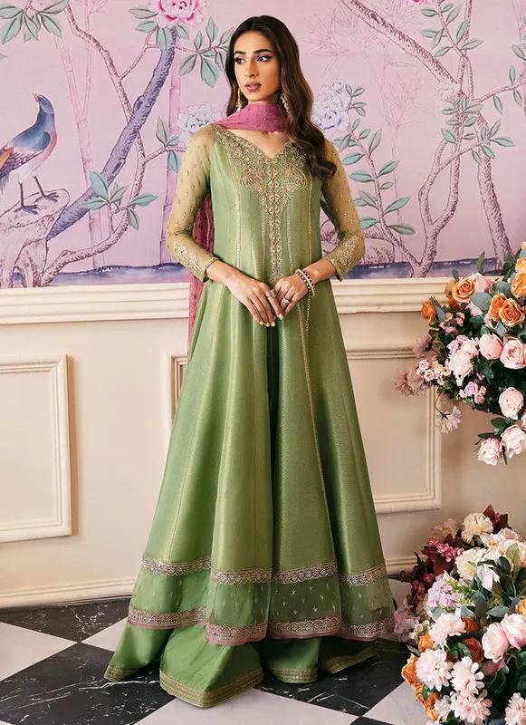Farah Talib Aziz Mayna Festive Luxe Green Raw Silk – view 1 – Poshaq