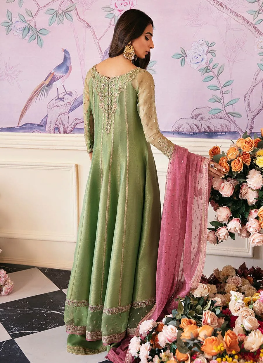 Farah Talib Aziz Mayna Festive Luxe Green Raw Silk – view 2 – Poshaq
