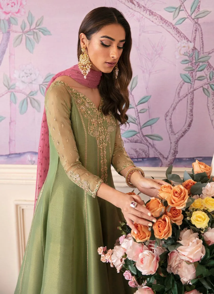 Farah Talib Aziz Mayna Festive Luxe Green Raw Silk – view 3 – Poshaq