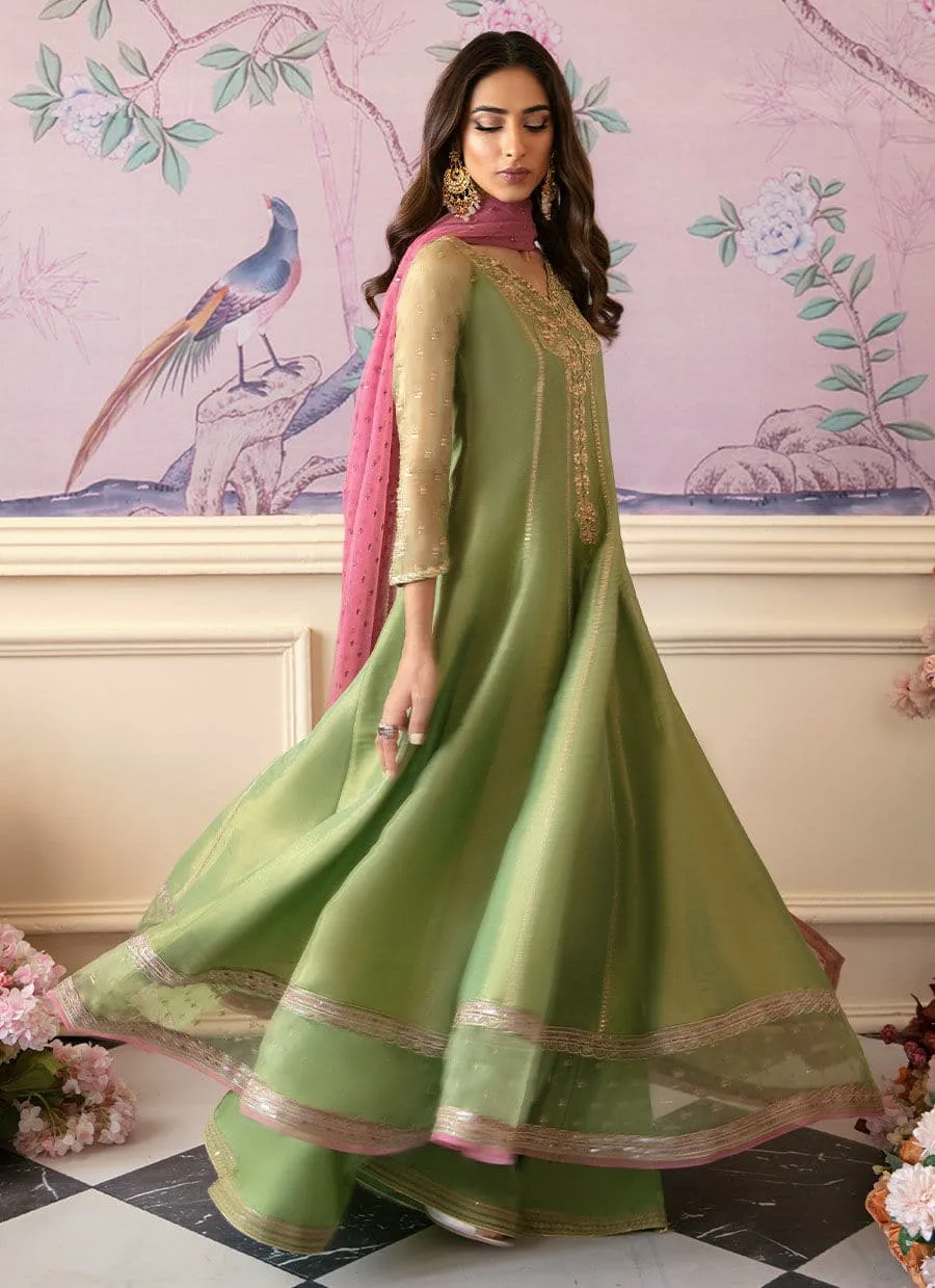 Farah Talib Aziz Mayna Festive Luxe Green Raw Silk – view 5 – Poshaq