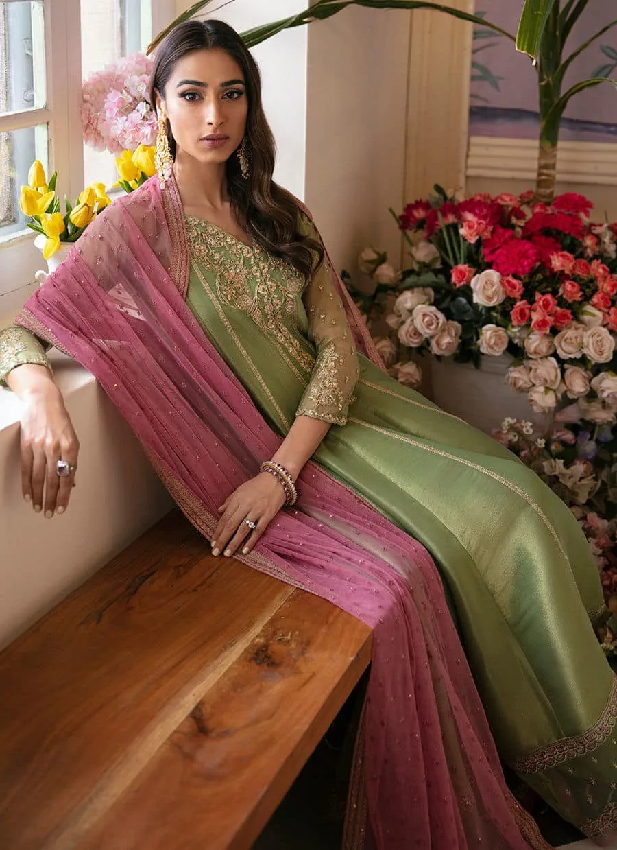 Farah Talib Aziz Mayna Festive Luxe Green Raw Silk – view 6 – Poshaq