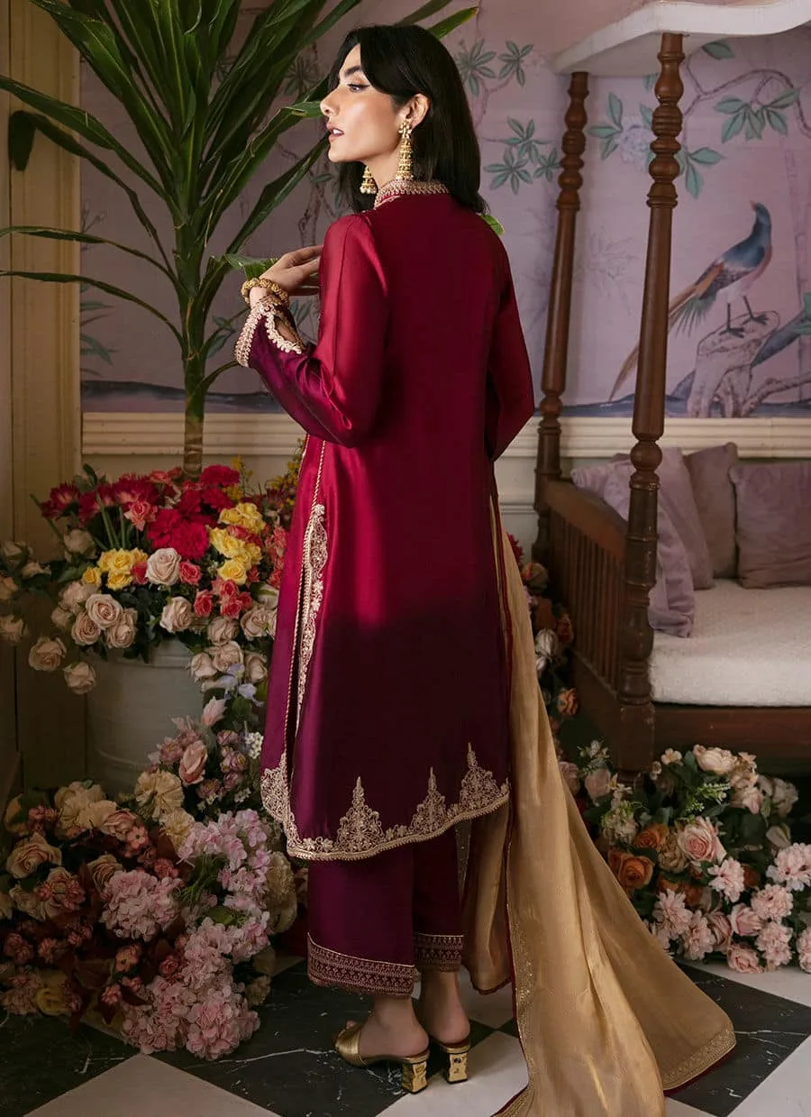 Farah Talib Aziz Mayna Festive Luxe Maroon Silk – view 2 – Poshaq