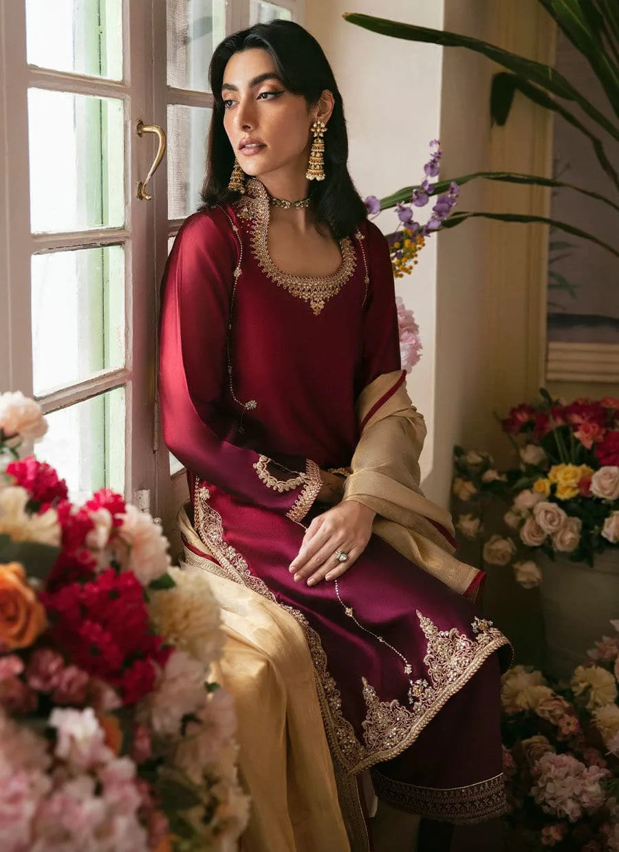 Farah Talib Aziz Mayna Festive Luxe Maroon Silk – view 3 – Poshaq