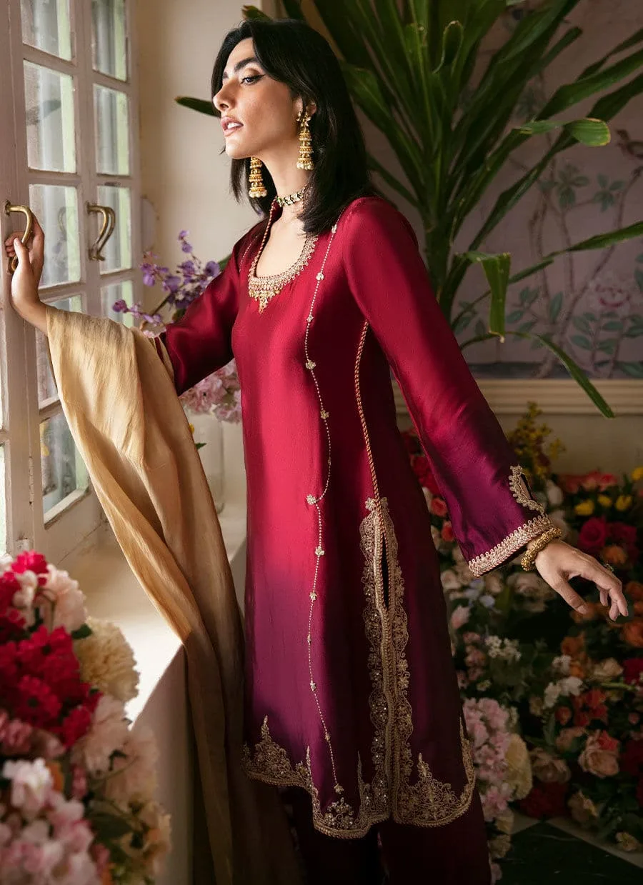 Farah Talib Aziz Mayna Festive Luxe Maroon Silk – view 4 – Poshaq