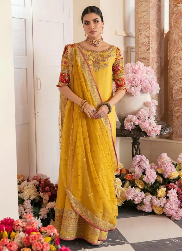 Farah Talib Aziz Mayna Festive Luxe Gold Raw Silk – view 1 – Poshaq
