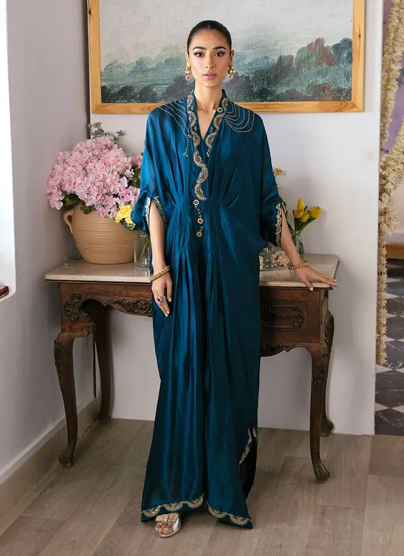 Farah Talib Aziz Mayna Festive Luxe Teal Silk – view 1 – Poshaq