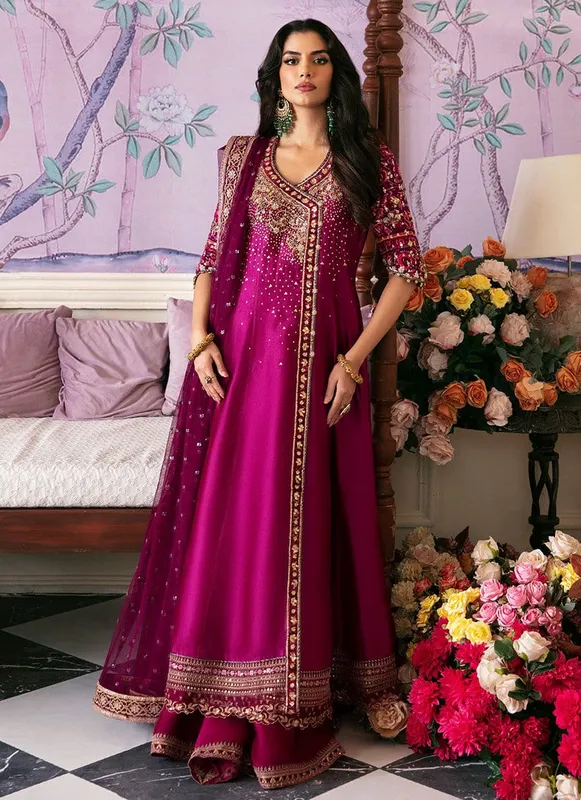 Farah Talib Aziz Mayna Festive Luxe Magenta Raw Silk – view 1 – Poshaq