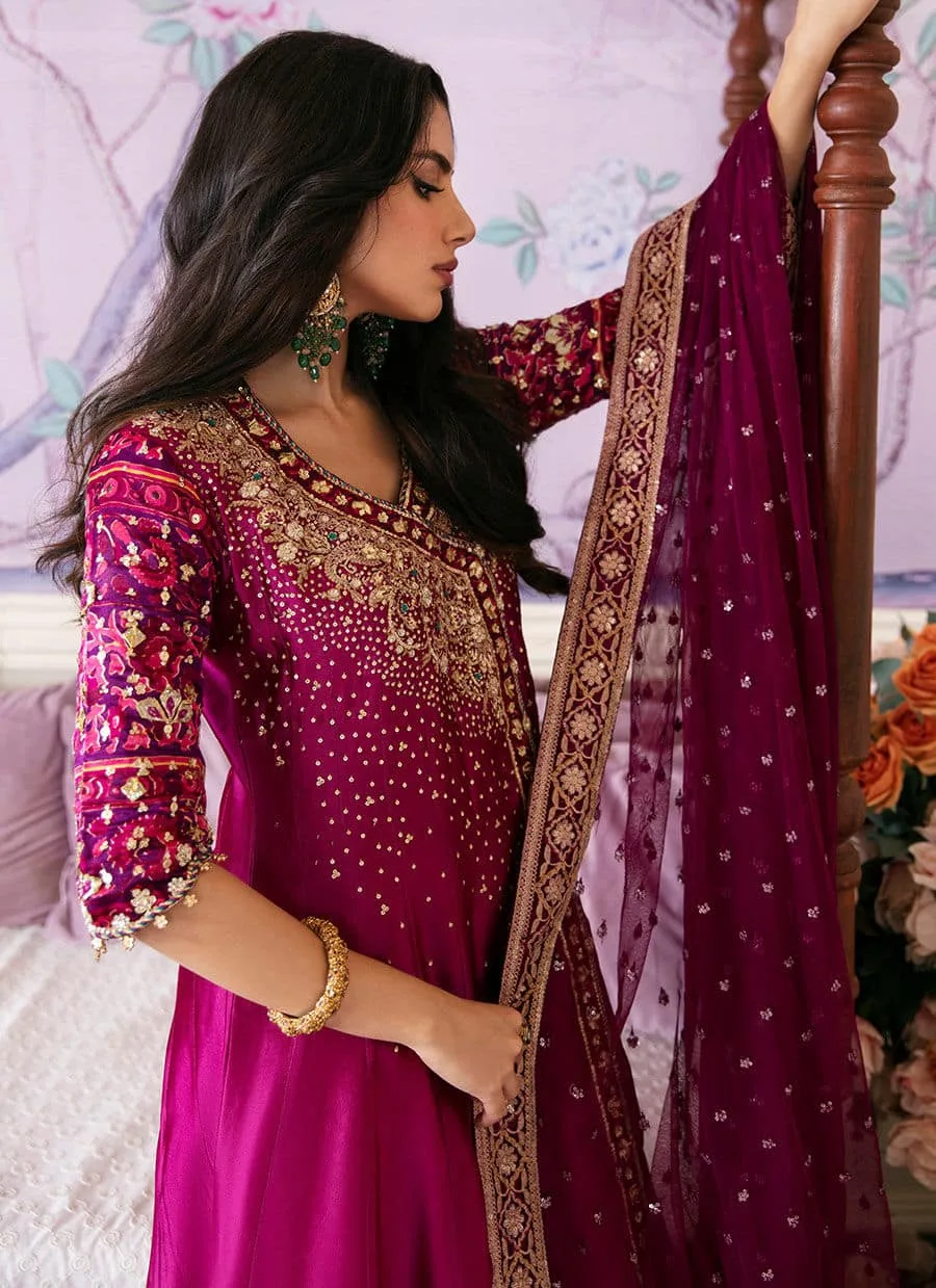 Farah Talib Aziz Mayna Festive Luxe Magenta Raw Silk – view 3 – Poshaq