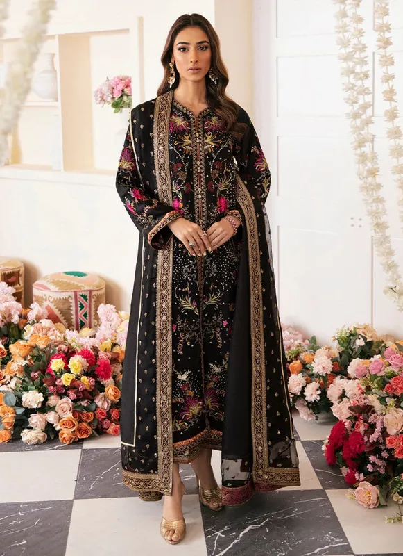 Farah Talib Aziz Mayna Festive Luxe Black Raw Silk – view 1 – Poshaq