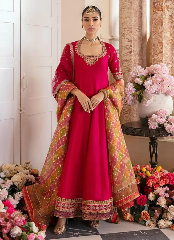 Farah Talib Aziz Mayna Festive Luxe Fuchsia Raw Silk – view 1 – Poshaq