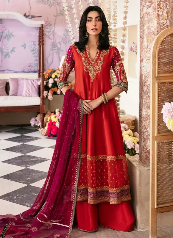 Farah Talib Aziz Mayna Festive Luxe Magenta Raw Silk – view 1 – Poshaq