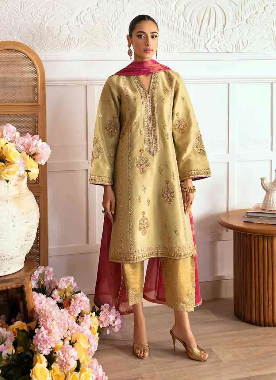 Farah Talib Aziz Mayna Festive Luxe Green Silk – view 1 – Poshaq
