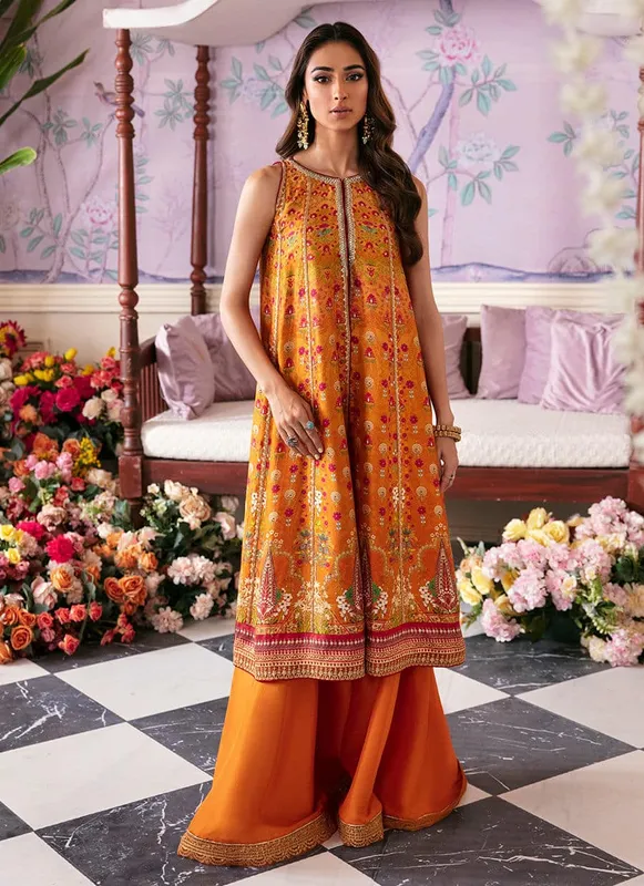 Farah Talib Aziz Mayna Festive Luxe Orange Raw Silk – view 1 – Poshaq