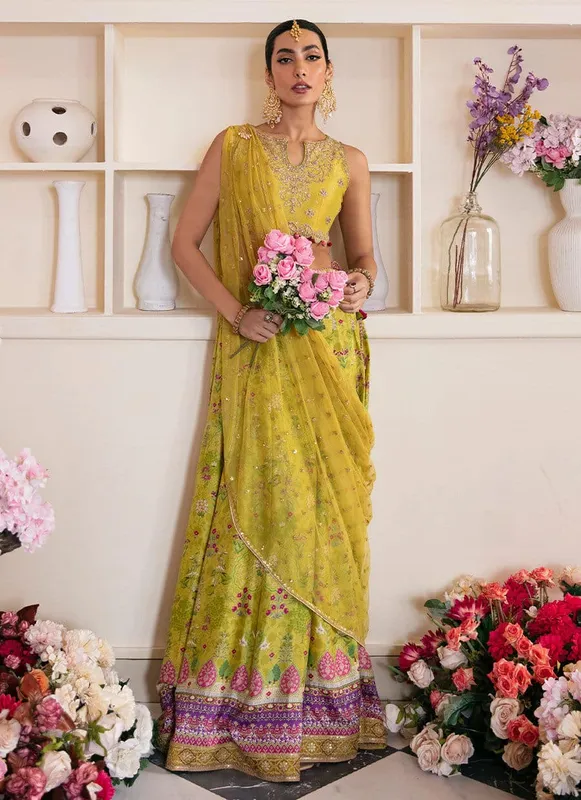 Farah Talib Aziz Mayna Festive Luxe Yellow Raw Silk – view 1 – Poshaq