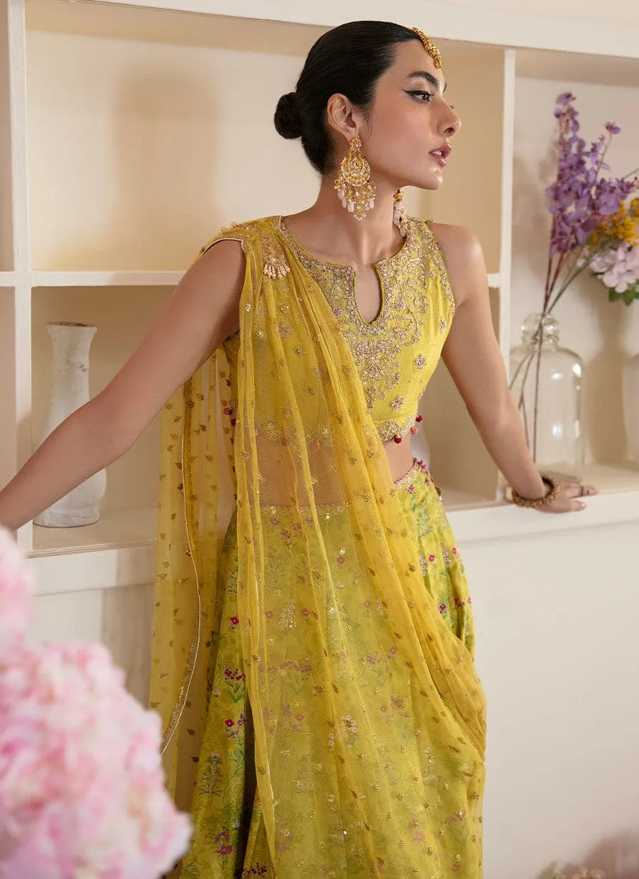 Farah Talib Aziz Mayna Festive Luxe Yellow Raw Silk – view 3 – Poshaq
