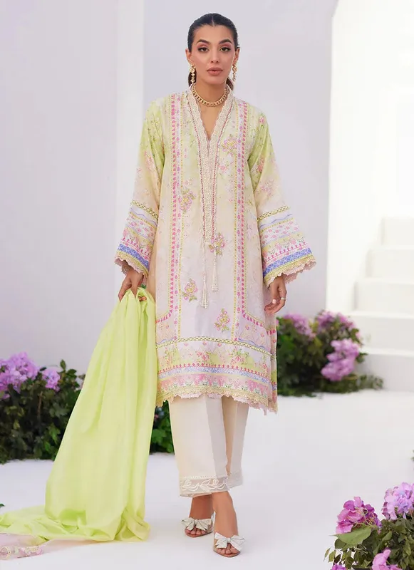 Farah Talib Aziz Zaza Prints 24 Green Raw Silk – view 1 – Poshaq