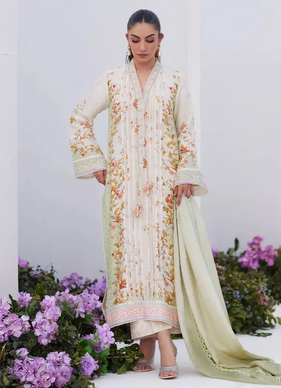 Farah Talib Aziz Zaza Prints 24 Green Raw Silk – view 1 – Poshaq