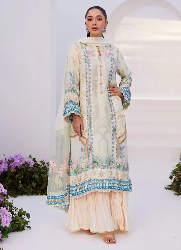 Farah Talib Aziz Zaza Prints 24 Turquoise Raw Silk – view 1 – Poshaq