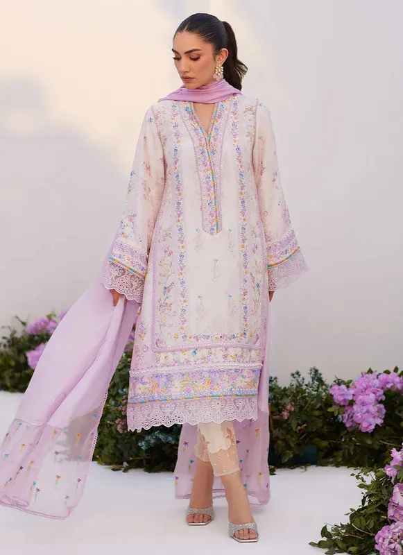 Farah Talib Aziz Zaza Prints 24 Lavender Raw Silk – view 1 – Poshaq