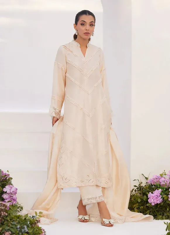 Farah Talib Aziz Zaza Luxe Pret 24 Ivory Raw Silk – view 1 – Poshaq