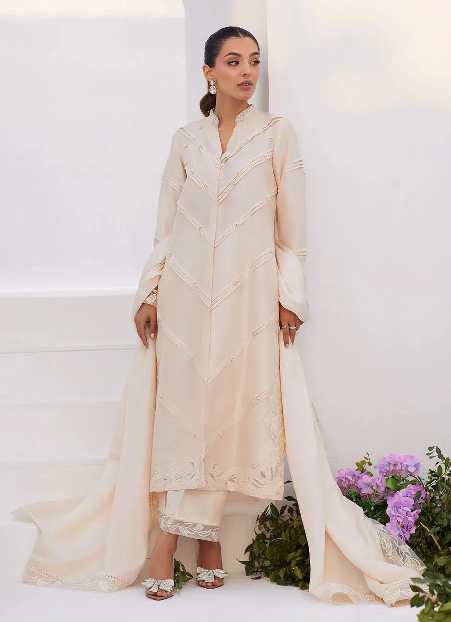 Farah Talib Aziz Zaza Luxe Pret 24 Ivory Raw Silk – view 4 – Poshaq