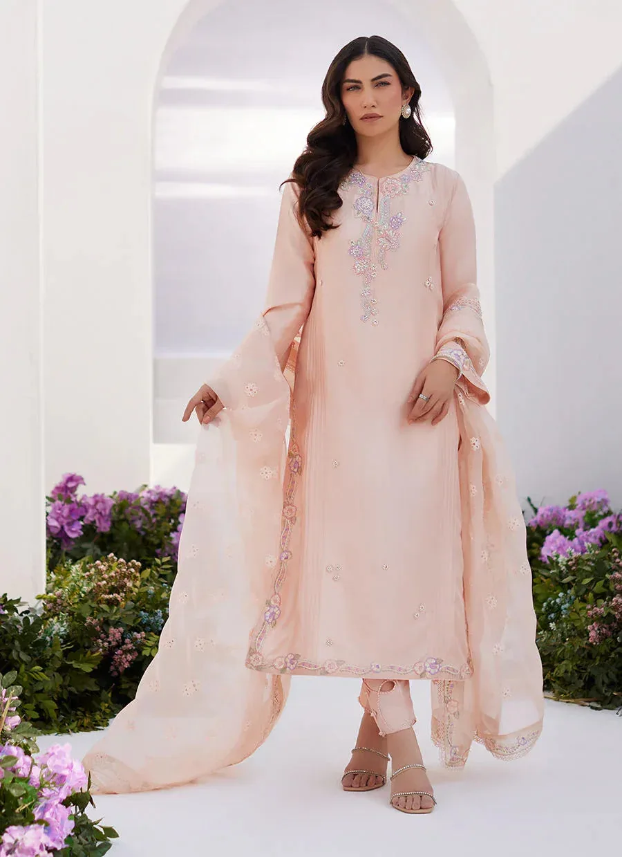 Farah Talib Aziz Zaza Luxe Pret 24 Peach Raw Silk – view 1 – Poshaq