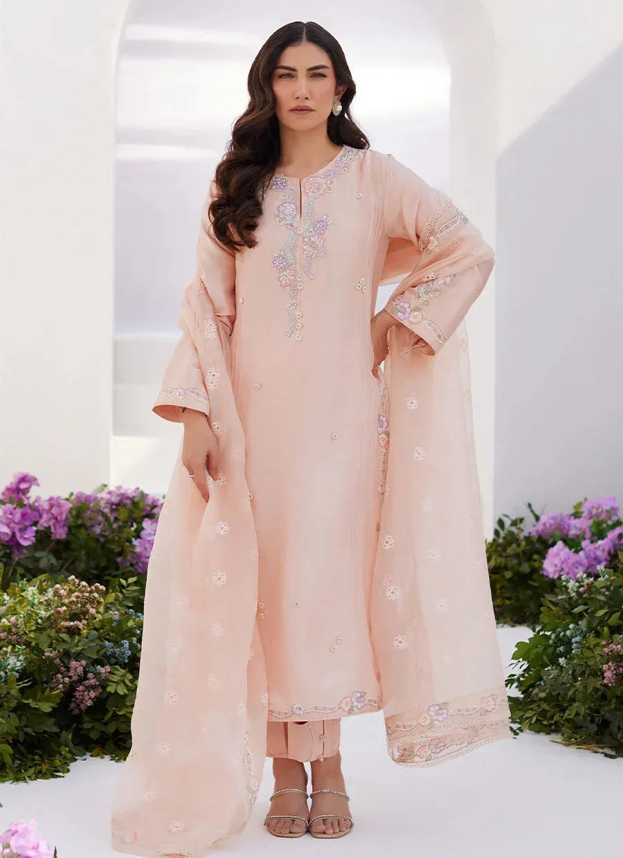 Farah Talib Aziz Zaza Luxe Pret 24 Peach Raw Silk – view 4 – Poshaq